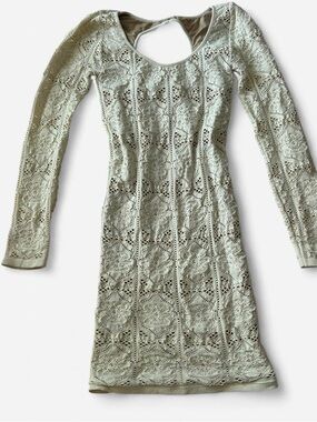 bebe white Crochet-Style Long Sleeve Mini Dress